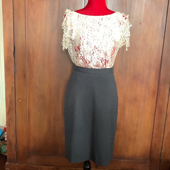 Y2K Grey Flannel Pencil Skirt with Bow 6 - Picture 7 of 7